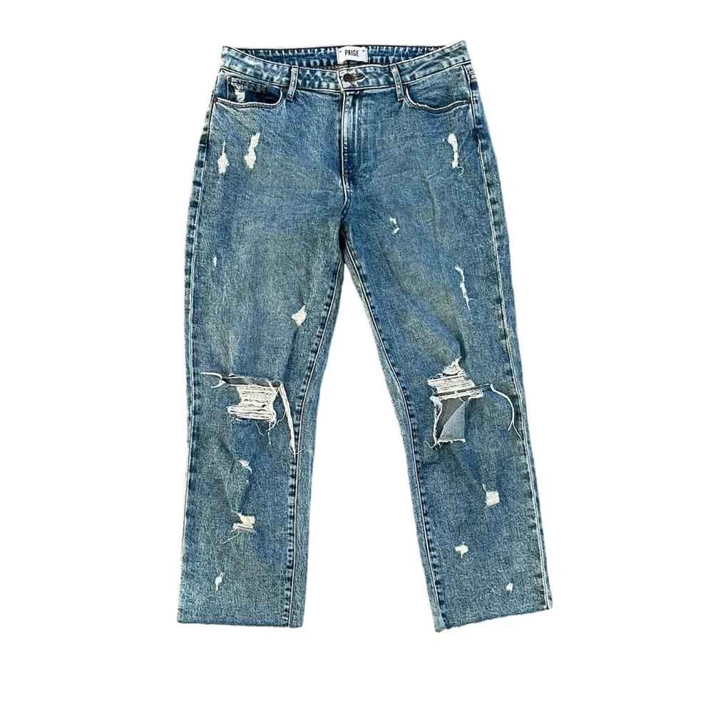PAIGE Noella Straight Raw Hem Distressed boyfriend Jeans - Picture 3 of 13